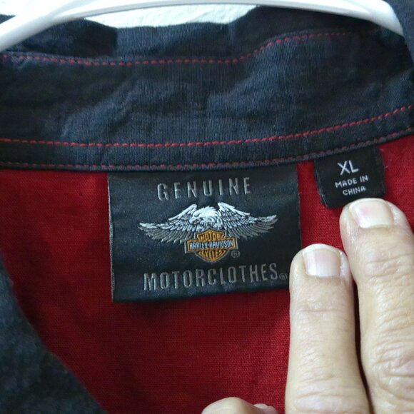 Harley-Davidson MotorClothes XL Black Red Button Up - Picture 2 of 3
